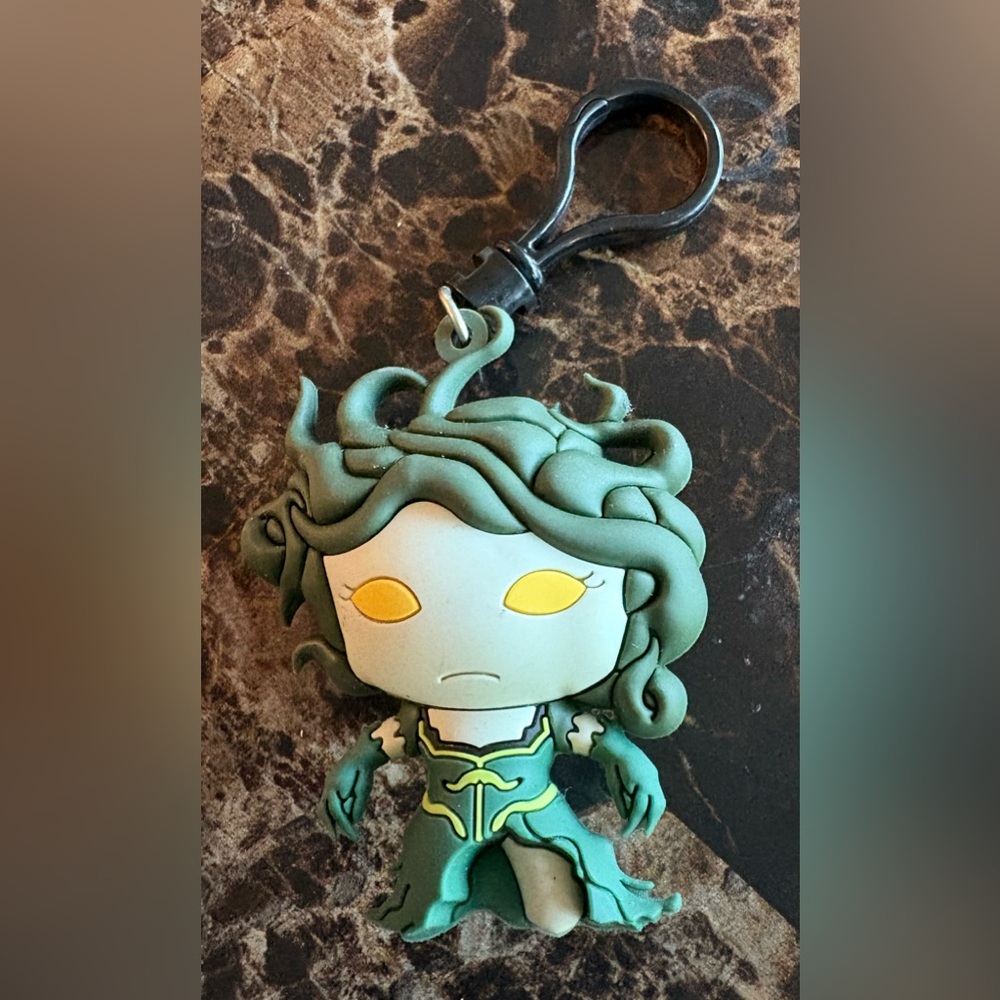 Medusa Keychain with Green and Yellow Design